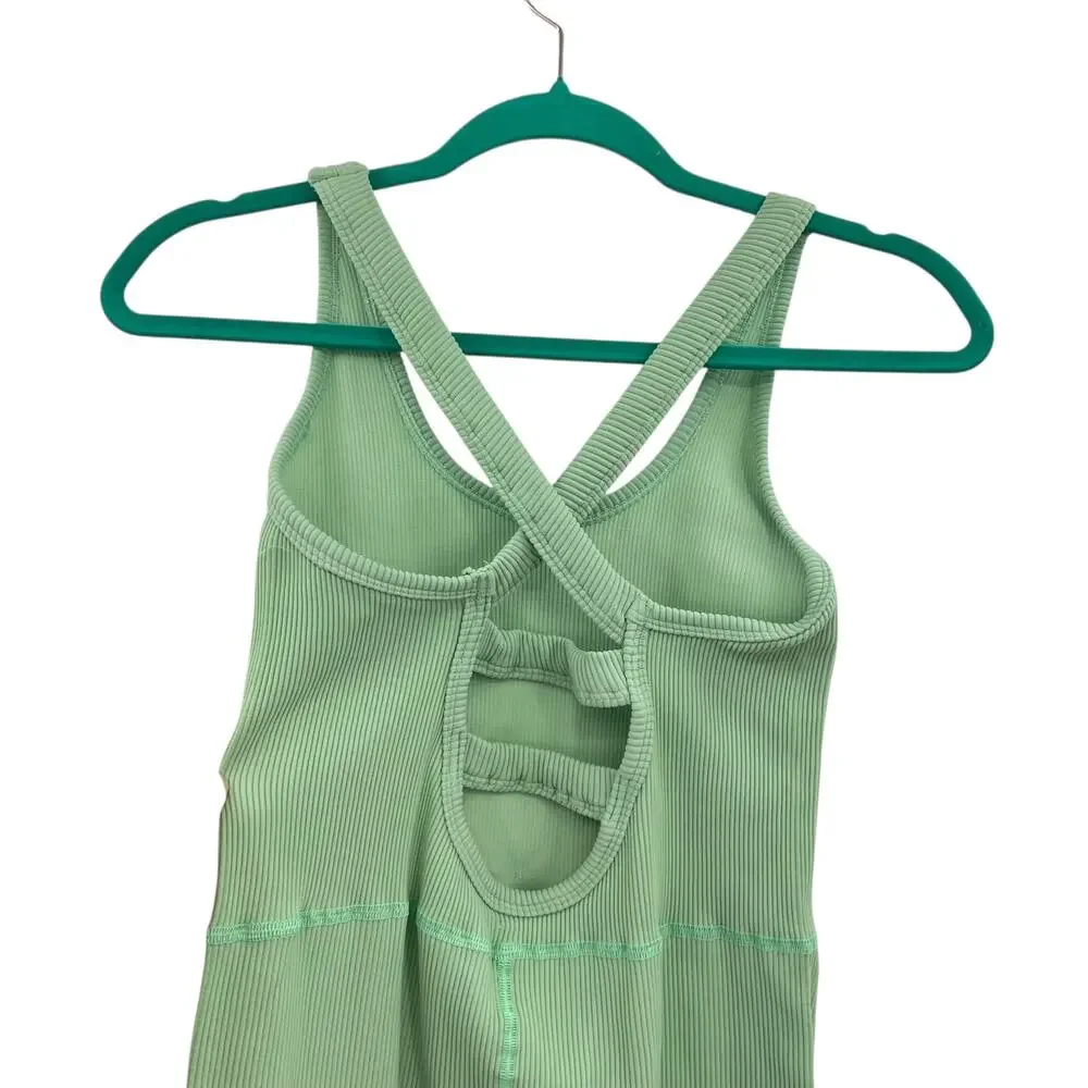 Free People Free Throw Onesie Jumpsuit Ribbed Seamless Green‎ Size Large